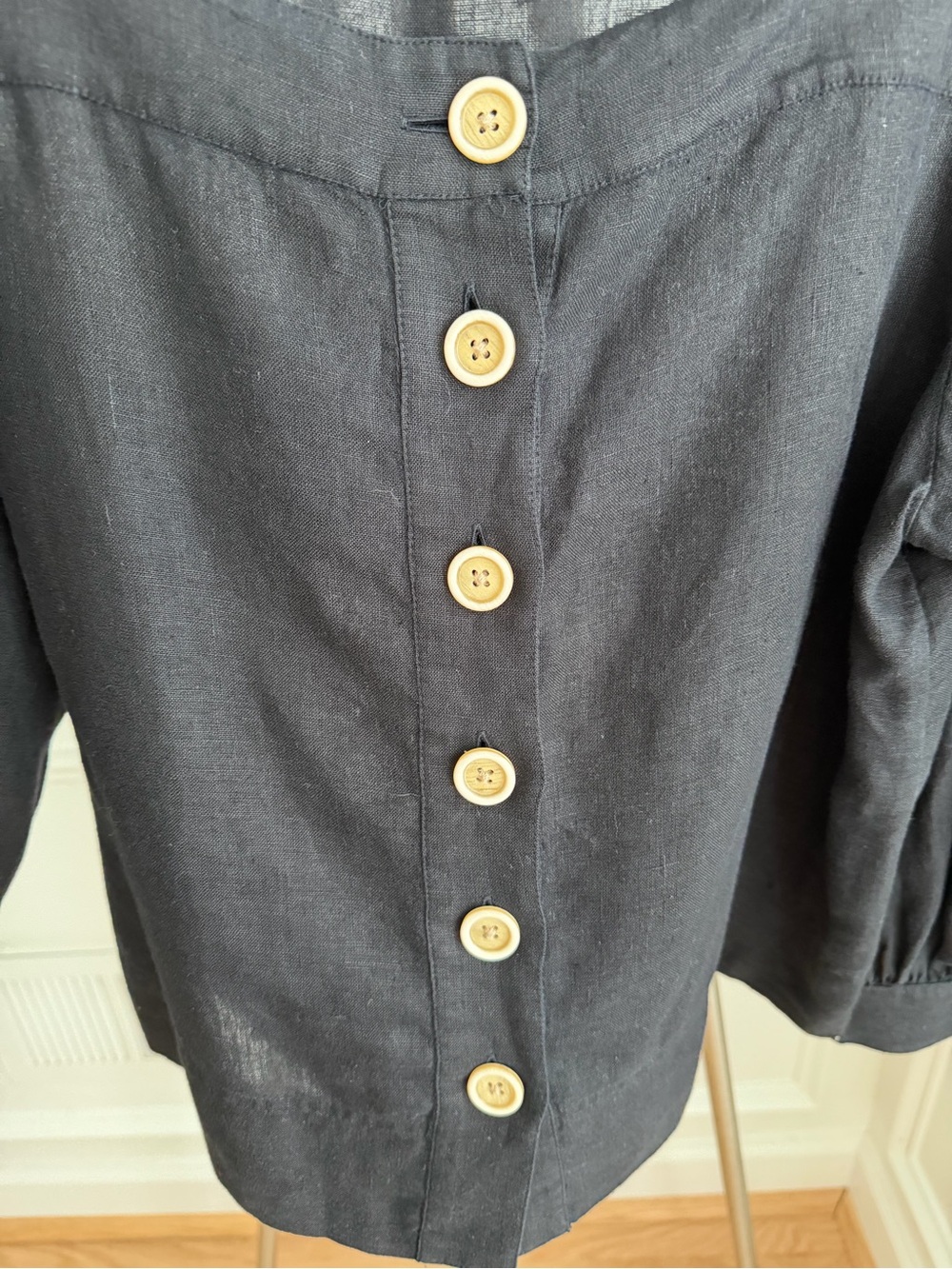 J. Crew Black Square-Neck Button-Front Linen Top Medium - Picture 5 of 6